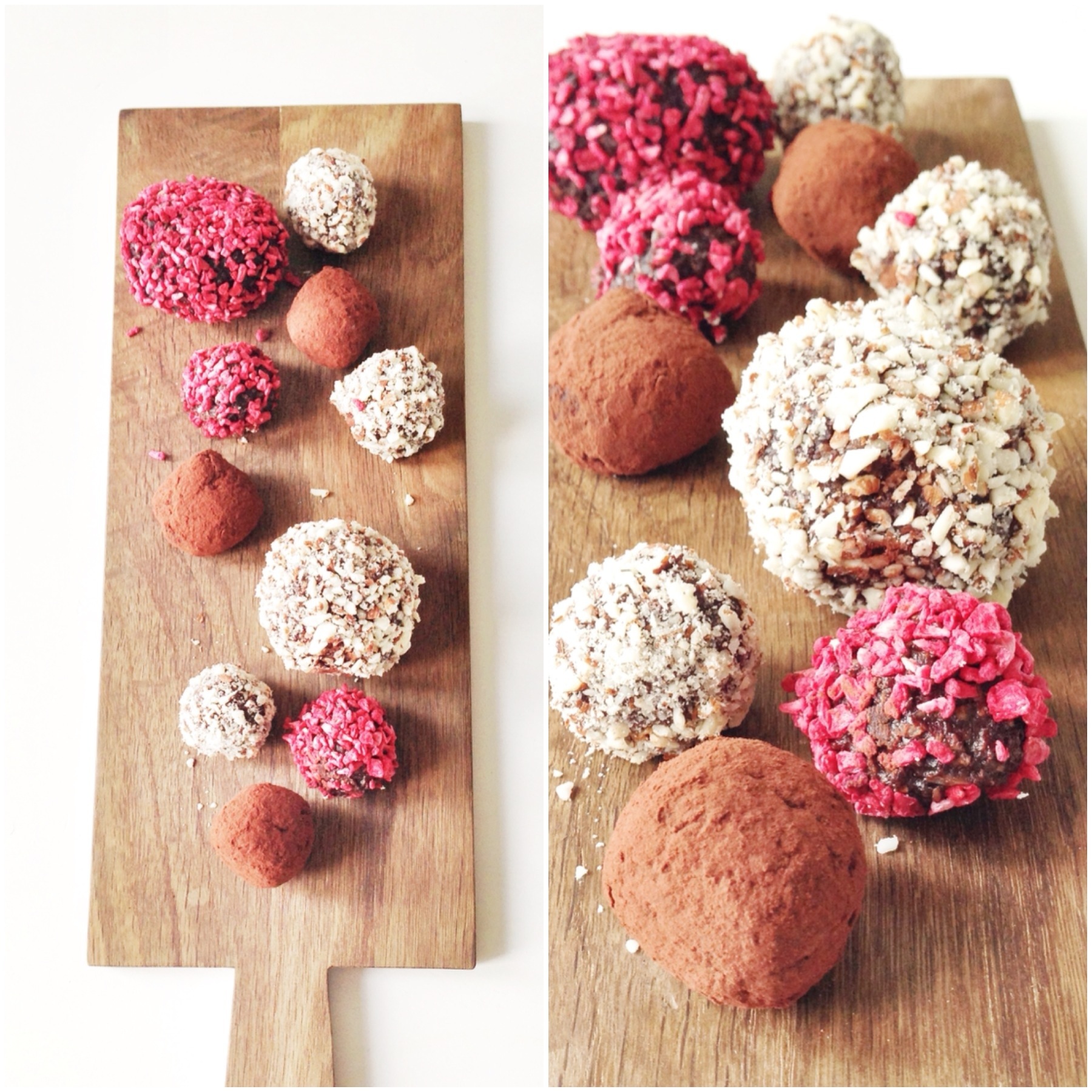 Choko-kugler med nødder, hindbær og kaffe